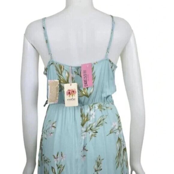 NWT Entro Floral Maxi Dress Blue Sleeveless Faux Wrap Rayon Size Large - Picture 4 of 14